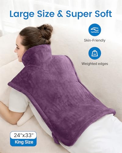 Image of RENPHO Electric Heating Pad for Back, Mothers Day Gifts & Birthday Gifts for Women Men Mom Dad, FSA Eligible & HSA Store, Neck and Shoulder Heat Pad, Fast Heating, 24 inchx33 inch, ETL Certified, Purple