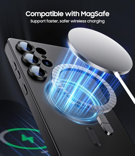 Image of DIZORO Samsung S23 Ultra case Compatible with Mag Safe Matte Luxury Metallic Luster Flexible TPU Shockproof Back Cover with Camera Protector Lens - Black