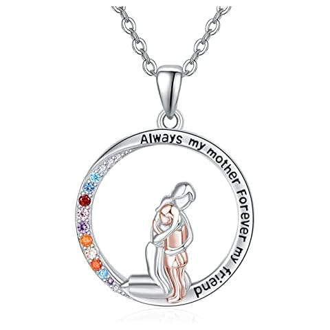 KINGWHYTE Mum Necklace Sterling Silver Mother and Daughter Necklace Mother's Day Birthday Jewellery Gifts Mom Grandmother Aunt Cover