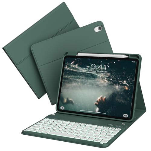 KVTVOU for iPad 11th 10th Generation Case with Keyboard - 7 Colors Backlit Detachable Wireless Folio Keyboard Cover with Pencil Holder for iPad 11 Inch A16 2025 10th Gen 10.9 Inch, Dark Green