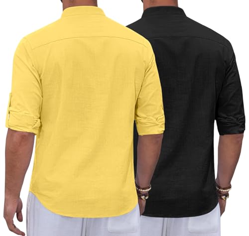 Image of Zombom Combo of Men's Casual Solid Cotton Polyester Blend Full Sleeve Straight Kurta Shirt (Pack of 2)