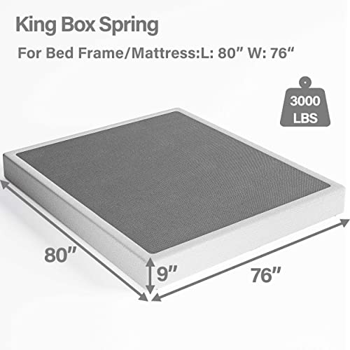 Daqutic Box Spring King?9 Inch Metal Box-Spring Only, Mattress Foundation, Heavy Duty Structure with Fabric Cover, Noise Free, Non-Slip, Easy Assembly