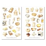 Backen Sticker Set - Aufkleber Kochbuch, Sticker Kochen, Rezeptbuch, Rezepte, Backbuch, beige, neutrale Farben, Gebäck, Kuchen, Brot, Küche