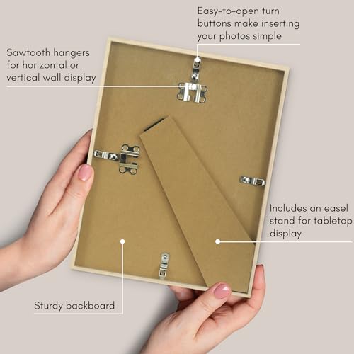 Americanflat 8.5x11 Picture Frame with Shatter-Resistant Glass - Streamline Collection - Thin Border Picture Frame for Tabletop and Wall - Hanging Hardware and Easel Stand Included - Natural Oak