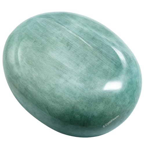 Image of Crystal Heaven Certified Aquamarine Crystal Palm Pebbles Stones For Anxiety Stress Relief Massage - Aaa Grade Original Healing Gemstone Agate Palm Stone For Yoga Meditation Spiritual Reiki Feng Shui