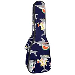 Housse de transport pour ukulélé avec motif requins dans lunettes de soleil 53,3 cm, 58,4 cm, 66 cm, double bandoulière… - Les Beatles, Paul McCartney, John Lennon, RIngo Starr, George Harrison