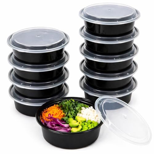 10 Pack Round Meal Prep Containers With Lids 32oz / 909ml Microwave Safe Food Storage Containers Reusable Plastic Lunch & Batch Cooking Pots