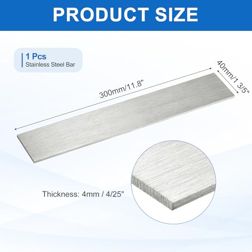 QUARKZMAN 316L Edelstahl Flachstahl 300mm Länge 40mm Breite 4mm Dicke Metallstreifen Gebürstete Oberfläche Für DIY Küche Handwerk Maschinenbau Chemische Industrie 1Stk