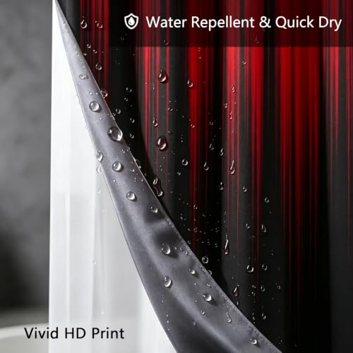 Image of AAtter No Hook Shower Curtain, Red Black Ombre Snap in Liner, 72x75 Inch