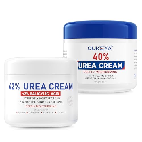 OUKEYA 40% Urea Foot Cream & 42% Urea + 2% Salicylic Acid Cream Set, Intensive Repair for Dry, Cracked Heels, Feet & Hands, Exfoliating & Deep Moisturising Treatment, 2 x 150g