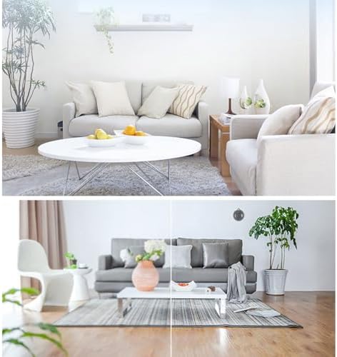 Comparison image showing a room in daylight and the same room with night vision activated, demonstrating clarity in low light