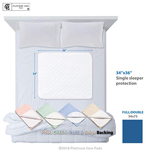 Platinum Care Pads Reusable Bed Underpad - Waterproof & Washable Bed Pad - Absorbent Mattress Protector Pad - Incontinence Bed Pads - Bed Protector Pads Pack Of 4 1 Blue 1 Green 1 Beige 1 Pink, 34"X36 #TOP1