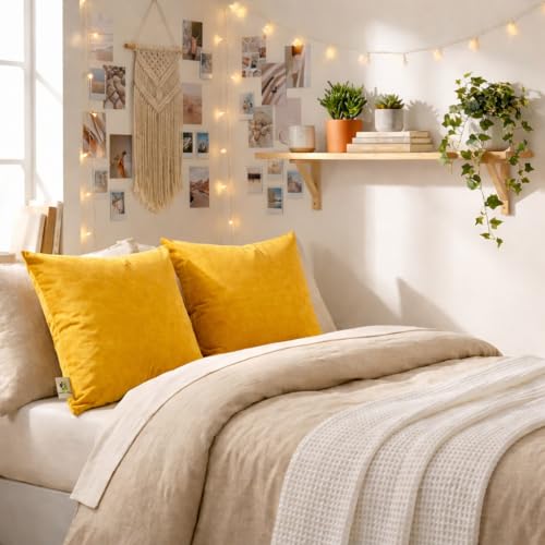 Velvet Pillow Covers 18x18 Set of 2 | Soft Plush Decorative Throw Pillow Cases | Hidden Zipper Home Decor (Mustard Yellow) - Image 8