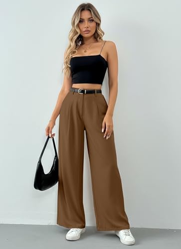 Image of Solid High Waist Straight Korean Loose Pleated Wide Leg Trouser for Women's & Girl's