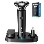 iWarmbase Electric Razor for Men, Mens Shaver with Magnetic Shaver Head, Nose Hair & Sideburn Trimmer, IPX7 Waterproof Wet & Dry Shaver, LED Display, USB-C Rechargeable with Charging and Storage Base