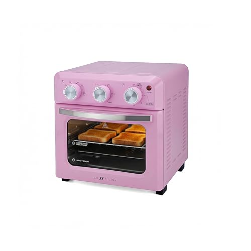 Image of VAL CUCINA 6-in-1 Air Fryer Toaster Oven Combo, Compact 12.7 QT Small Countertop Convection Oven, Fits 9" Pizza & 4 Toast, Hexagon Hybrid Heating, Enamel Baking Pan (Classic Pink Color)