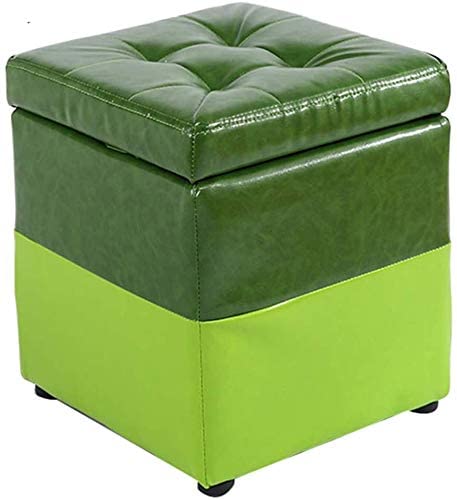 Pouf coffre carré vert avec couvercle à charnière pour ranger et s'asseoir