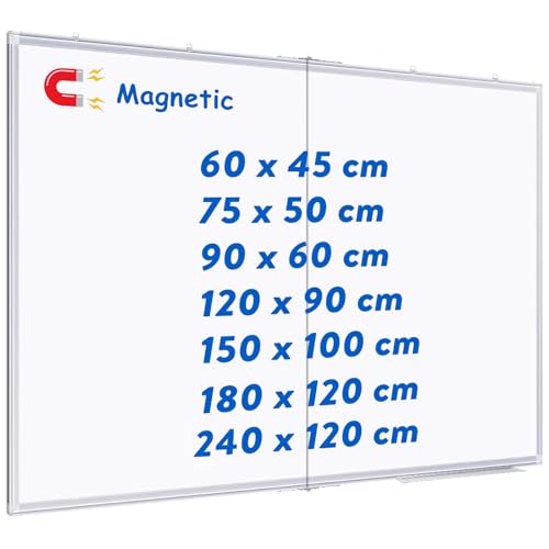 maxtek Grande Pizarra Blanca Magnética 120 x 90 cm, Pizarras Pared con Marco de Aluminio, Whiteboard Borrado en Seco, White Board de Doble Cara, Fácil de Instalar Ideal para Oficina, Escuela o Familia