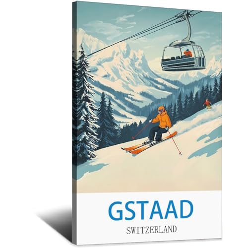 Poster Gstaad vintage suisse idée cadeau décoration pour passionné de ski