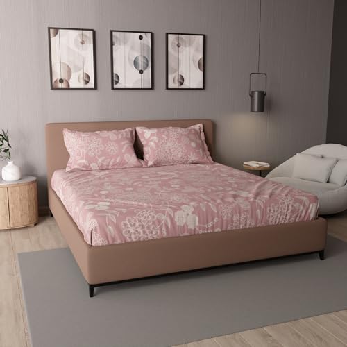 Image of BlissHome Bedsheet for King Size Bed, Floral Aesthetic Printed Bed Sheets with Pillow Covers Set, Soft Microfiber Home Decor, 1 Flat Sheet 106x106 & 2 Pillowcases 17x27, Grace Collection (Peach)