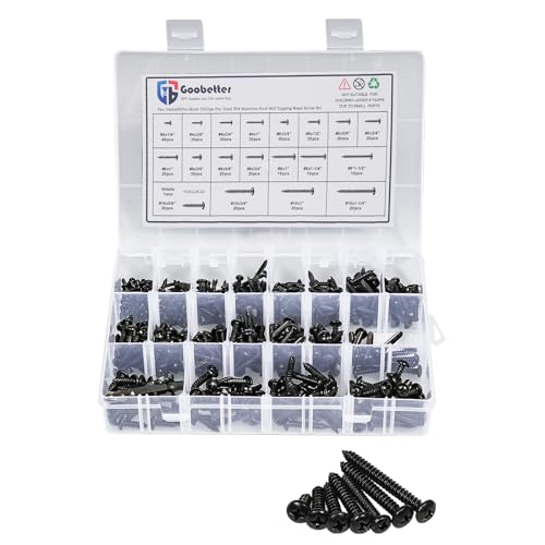 304 Stainless Steel Screws Assortment Kit, 450 pcs,Black Phillips Pan Head Self-Tapping Screws, Assorted Screws, Black Screw Set（#4#6#8#10#） Drive Bit Included Wood