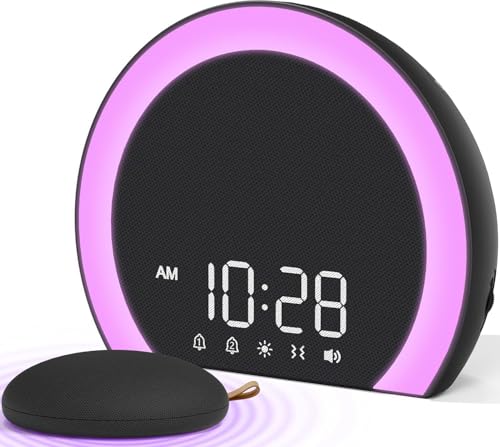 ANJANK Despertador extrafuerte con vibración inalámbrica, despertador de luz y vibración para dormir profundo, adolescentes, luz nocturna de 9 colores, alarma doble, 8 tonos de alarma, 0-100%