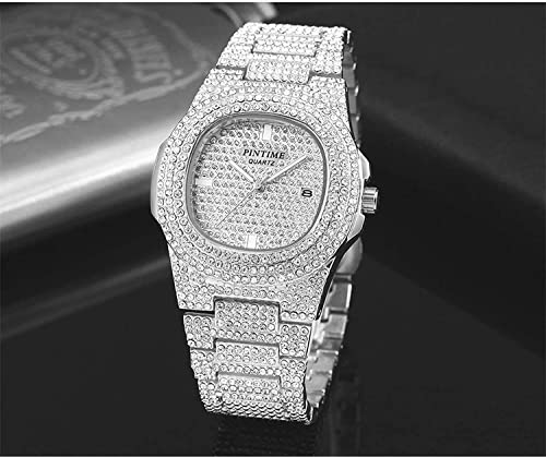 Gosasa Luxury Unisex Watches Crystal Diamond Stainless Steel Watches Quartz Calendar Big Face Wrist Watch for Women Men