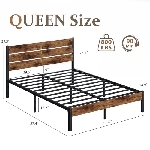 Rustic Queen Metal Bed Frame with Storage