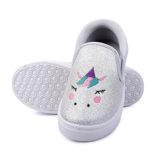 Image of Myau Girls' Glitter Embroidery Design Slip-On Shoes, Casual Sneakers for 3-8 Years