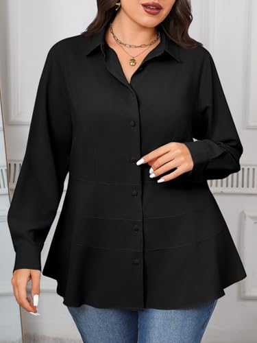 Beautife Women's Plus Size Blouse Dressy Casual Long Sleeve Button Down Shirts V Neck Slimming Peplum Tops4