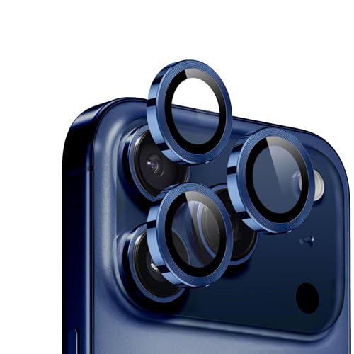 Image of amazon basics Camera Glass Lens Protector Ring for iPhone 17 Pro Case Friendly with Edge to Edge Coverage and Easy Installation (Blue)