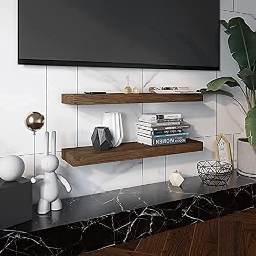 Image of Wooden Floating Wall Shelf Rack for Home Dcor Display Units Showcase Book Rack | Wall Mount Shelves for Home Bedroom - Set of 2 Pieces (Brown Finish)
