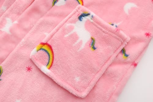 Image of Girls Fleece Robe Boys Hooded Bathrobe Soft Flannel Robe For Kids