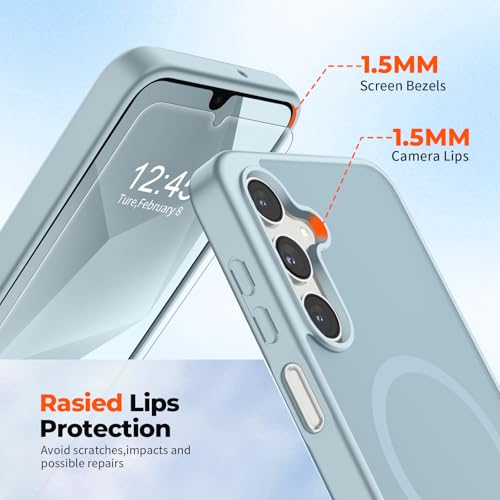 Image of SUPFINE Magnetic for Samsung Galaxy A16 5G Case with Screen Protector, (Built-in Magnets) (Military Grade Drop Protection) Slim Translucent Shockproof Phone Case,Sliver Blue