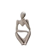 Statues and Sculptures，The Mini Abstract Resin Thinker Sculpture for Modern Home Office Decor，Abstract Style Sculptures. (Sandstone, Left)
