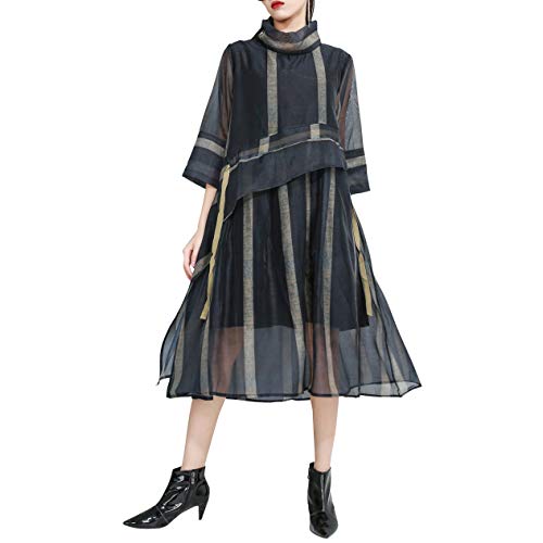 ellazhu Women's Summer Half Sleeve Tulle Dress Casual Loose Fit Organza Funky Dress GY2280 One Size Black