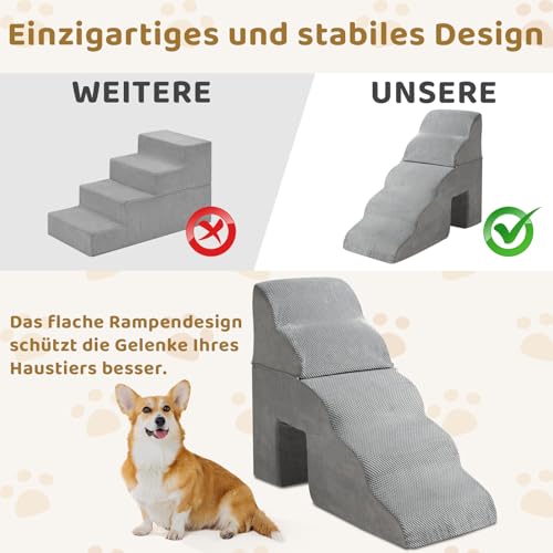 LEADZM Hundetreppe mit 28D Hochdichtem Schaum - 5 Stufen 74 cm hoch für Hunde aller Größen - Zweiteiliges Design mit Tunnel - Abnehmbarem Waschbarer Bezug, Tragbare Rampe für Kleine Hunde zu Bett, Sof