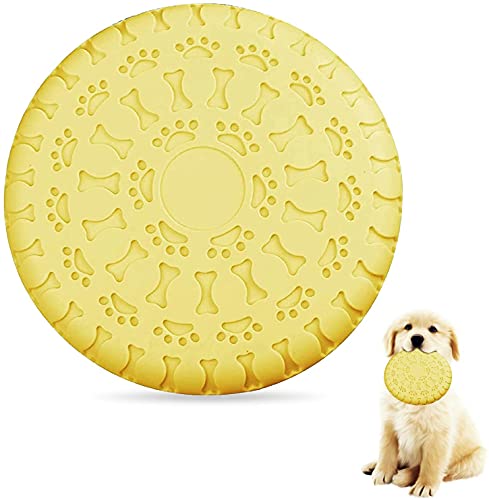 Flying Disc Dog Fetch Toy, Rubber Catcher Flying Disc for Large Dogs, Pet Training Interactive Fly Toy, Floating Puppy Flyer Toy Disc for Pets, Yellow