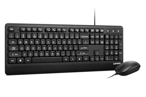 Image of Lenovo 110 Keyboard & Mouse Wired Combo| Waterproof Exoskeleton | Splash Proof Keys| 1600 DPI Full Size Mouse | Non-Slip Scroll Wheel| One-touch Co-pilot key| Adjustable Keyboard Stand | 3 Yr Warranty