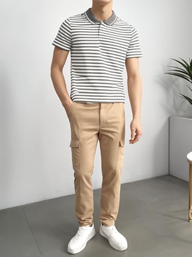 Image of Mack Jonney Men's Striped Cotton Rich Collar Neck T Shirt | Collar Tshirts | Half Sleeves | Striped-Regular Fit-MM485-nw
