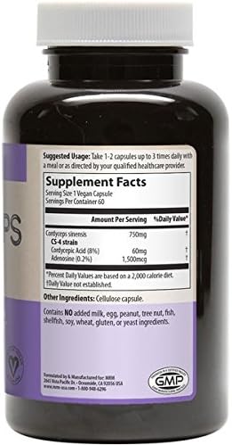 Miniatura 2 de MRM Cordyceps - Cápsulas vegetarianas, cepa CS-4, 750 mg, botella de 60 unidades (paquete de 2)