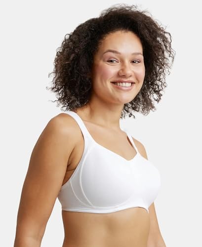 Image of Jockey FE78 Women Wirefree Padded Super Combed Cotton Elastane Stretch Full Coverage Plus Size Bra with Broad Cushioned Fabric Strap