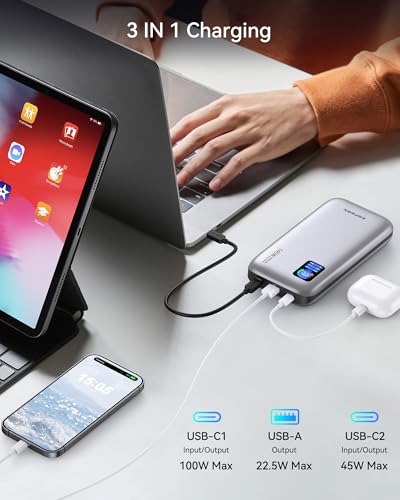 Image of AsperX Laptop Power Bank, 145W PD 3.1 Fast Charging Portable Charger, TFT Smart Display USB C Battery Pack for MacBook /iPhone 16 /Dell XPS /Galaxy S25 /Steam Deck /ipad (Flight-Approved)