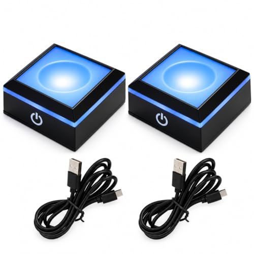 vskikris LED Crystal Display Base - 6-Color Touch Light for 3D Glass Art, Home Decor & Gift Display (2.68x2.68in ABS Platform) Set of 2