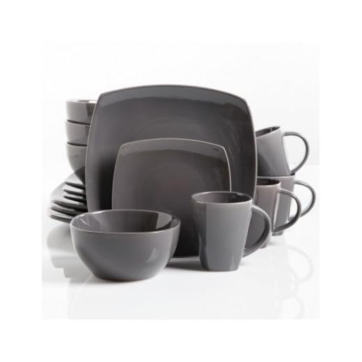 Square Dinnerware Service for 8, Plates Bowls Mugs, 32-Piece Set, Modern Gray
