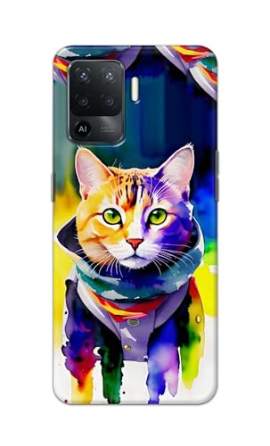 Image of Printed Hard Back Cover for Oppo F19 Pro Back Cover (Coloured Cat) -190724(EA)
