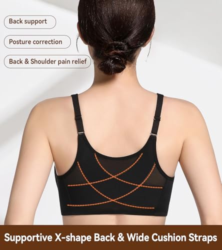 Image of Lemorosy Front Closure Posture Bra Back Support Smoothing Underwire Comfortable Everyday Bras for Women