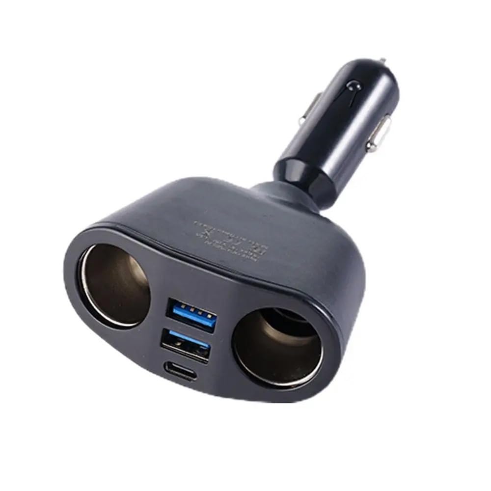 Autoladegerät, 12V-24V Steckdosenverteiler mit Blauer Ambientebeleuchtung, PD QC3.0 und 2 USB-C-Anschlüssen for Laden von Mobiltelefonen DVRs(2USB QC3.0 360)