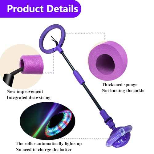 Anyingkai Blinkender Springring Fußkreisel mit Zähler, Swing Wheel mit Lichtrad, Blinkender Sprungball,Faltbarer Ankle Skip Ball,Jumping Ball and Skipping Rope,Sport Sprung (Lila-B)