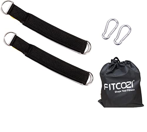 Image of Fitcozi Single Loop Pilates Straps for Pilates Reformer with 8mm Carabiner, Pilates Cadillac, and Other Fitness Equipment Adjustable Length with Double D-Ring,Color: Black, One Pair (2 Pieces)